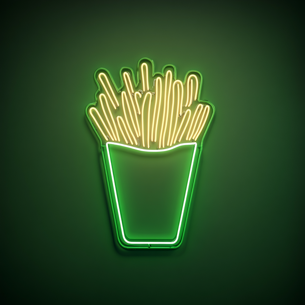 French Fries with Ketchup - Green Neon Sign, 18 Inches