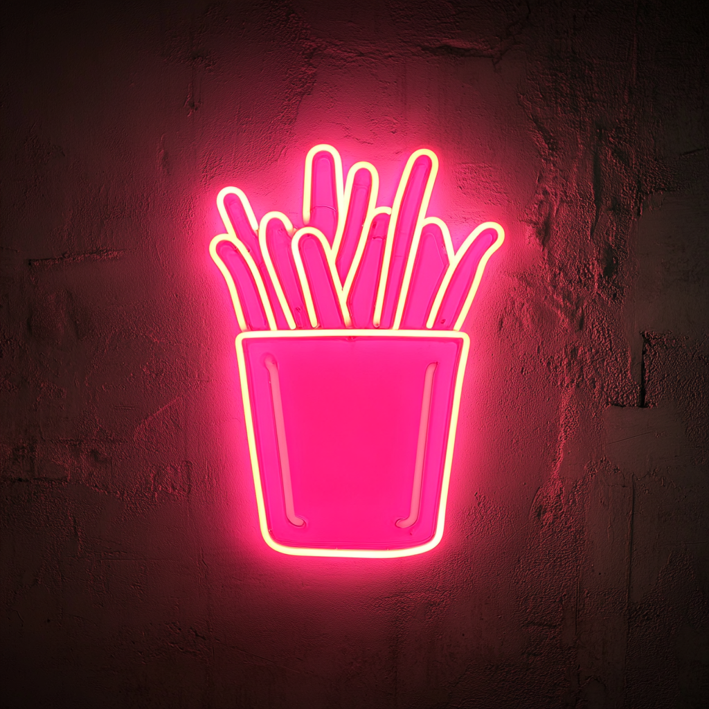 French Fries with Ketchup - Pink Neon Sign, 24 Inches
