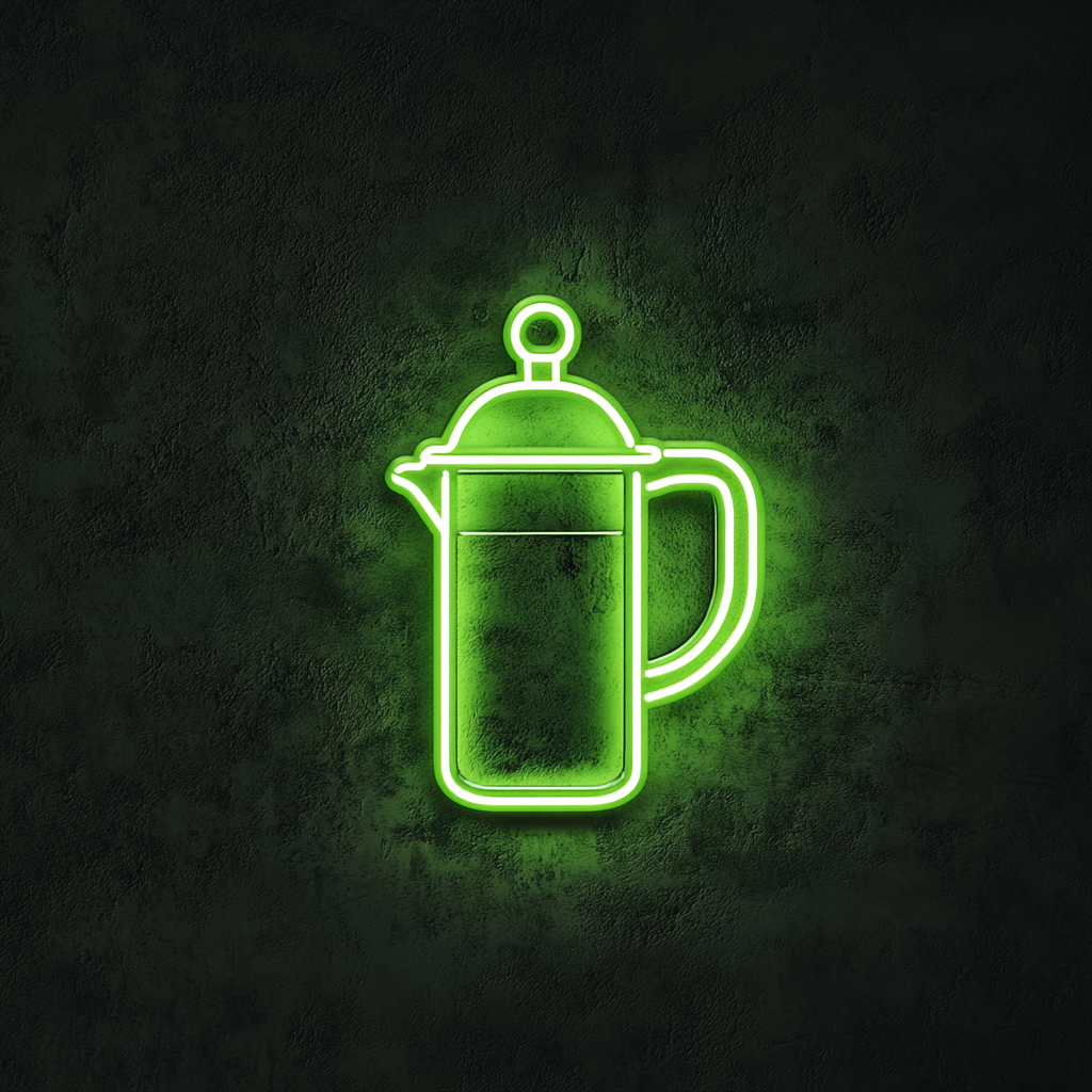 French Press Coffee - Green Neon Sign, 18 Inches