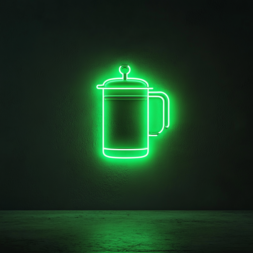 French Press Coffee - Green Neon Sign, 18 Inches