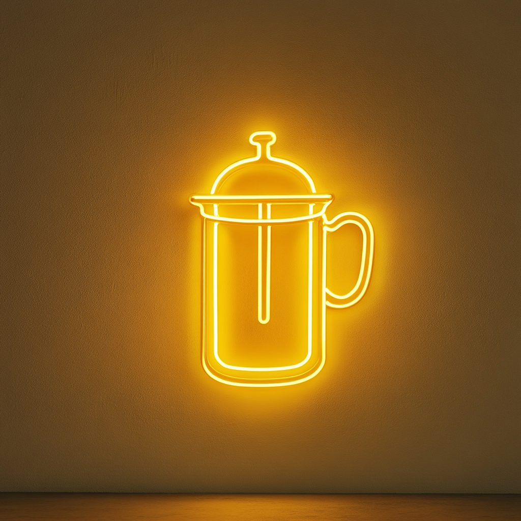 French Press Coffee - Yellow Neon Sign, 18 Inches