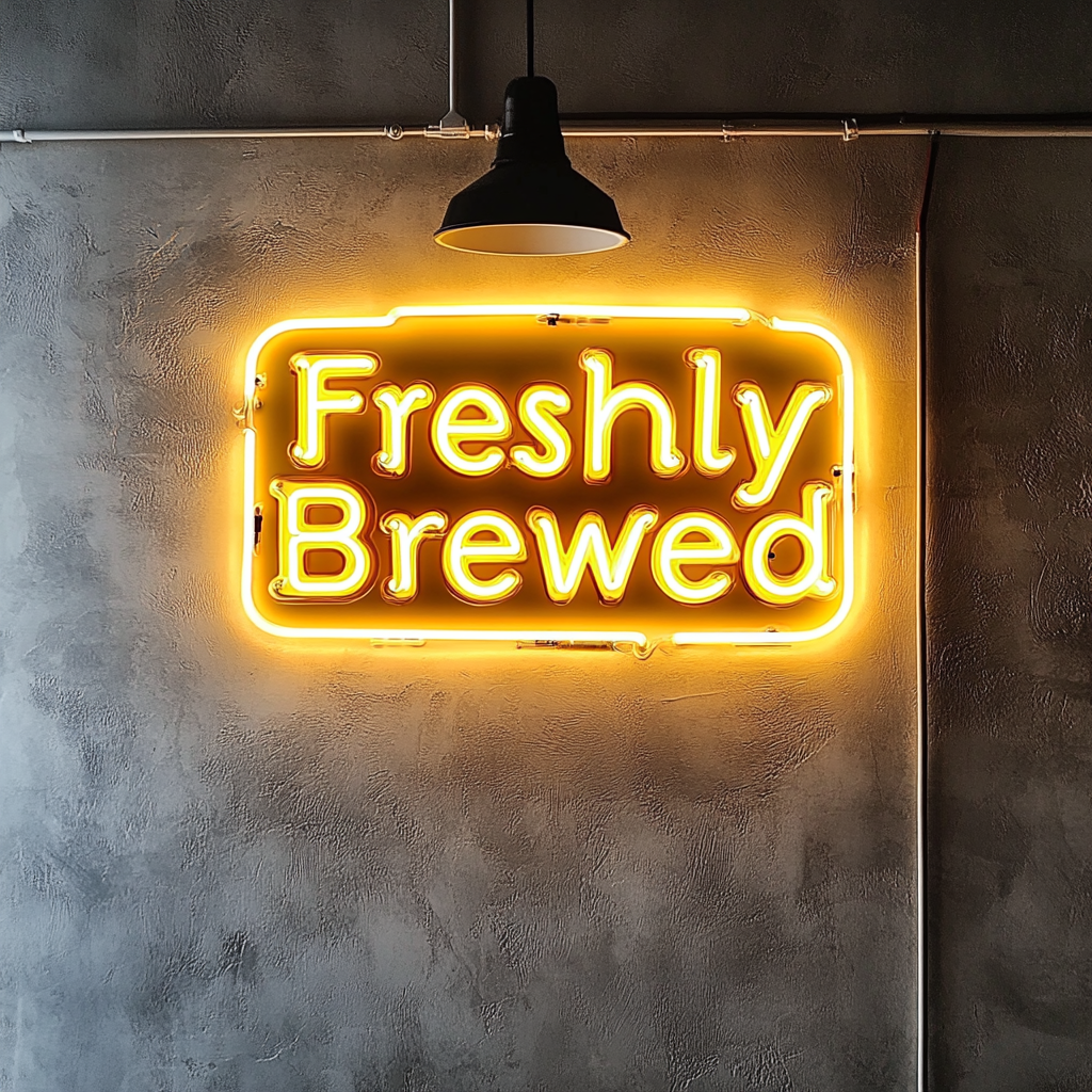 "Freshly Brewed" - Yellow Neon Sign, 24 Inches