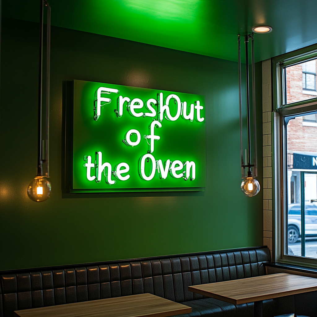 "Fresh Out of the Oven" - Green Neon Sign, 24 Inches