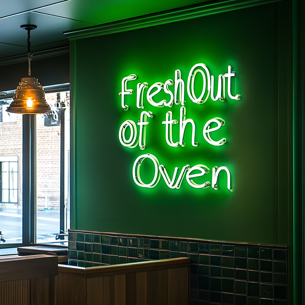 "Fresh Out of the Oven" - Green Neon Sign, 24 Inches