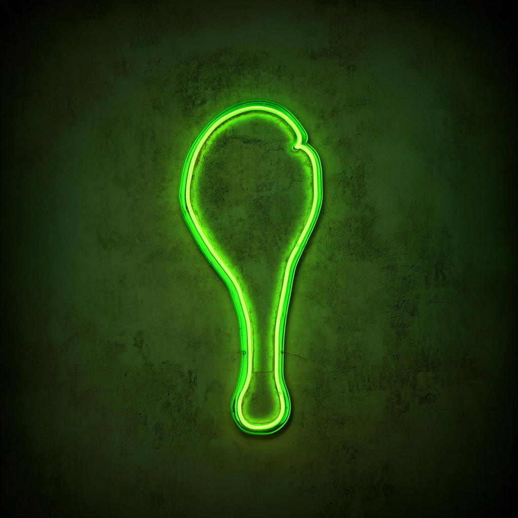 Fried Chicken Drumstick - Green Neon Sign, 24 Inches