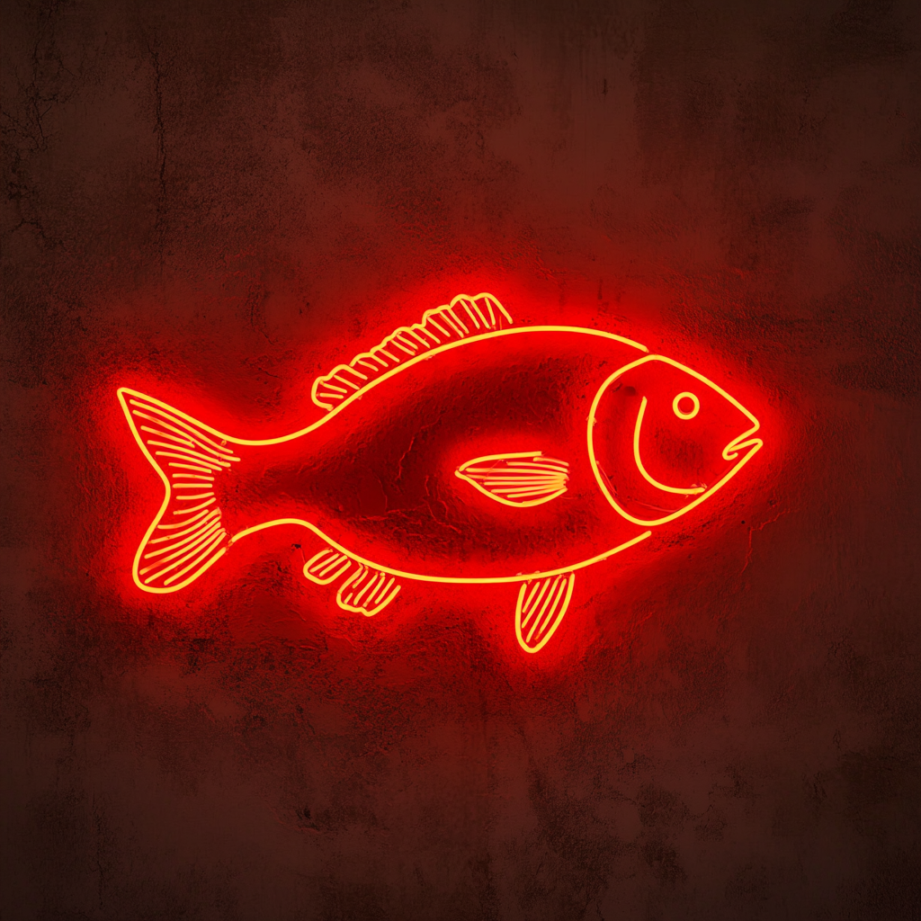 Fried Fish with Lemon Wedge - Red Neon Sign, 18 Inches