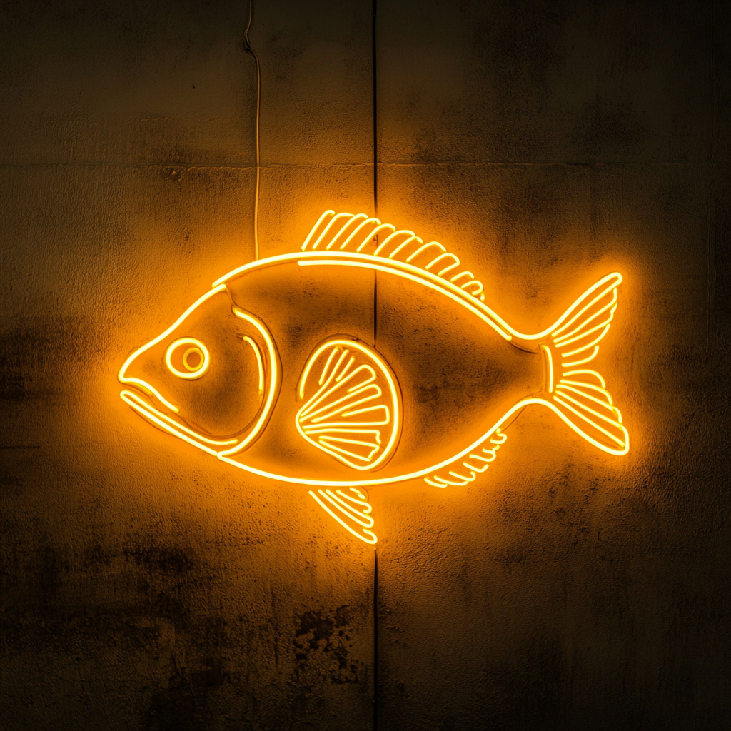 Fried Fish with Lemon Wedge - Yellow Neon Sign, 24 Inches