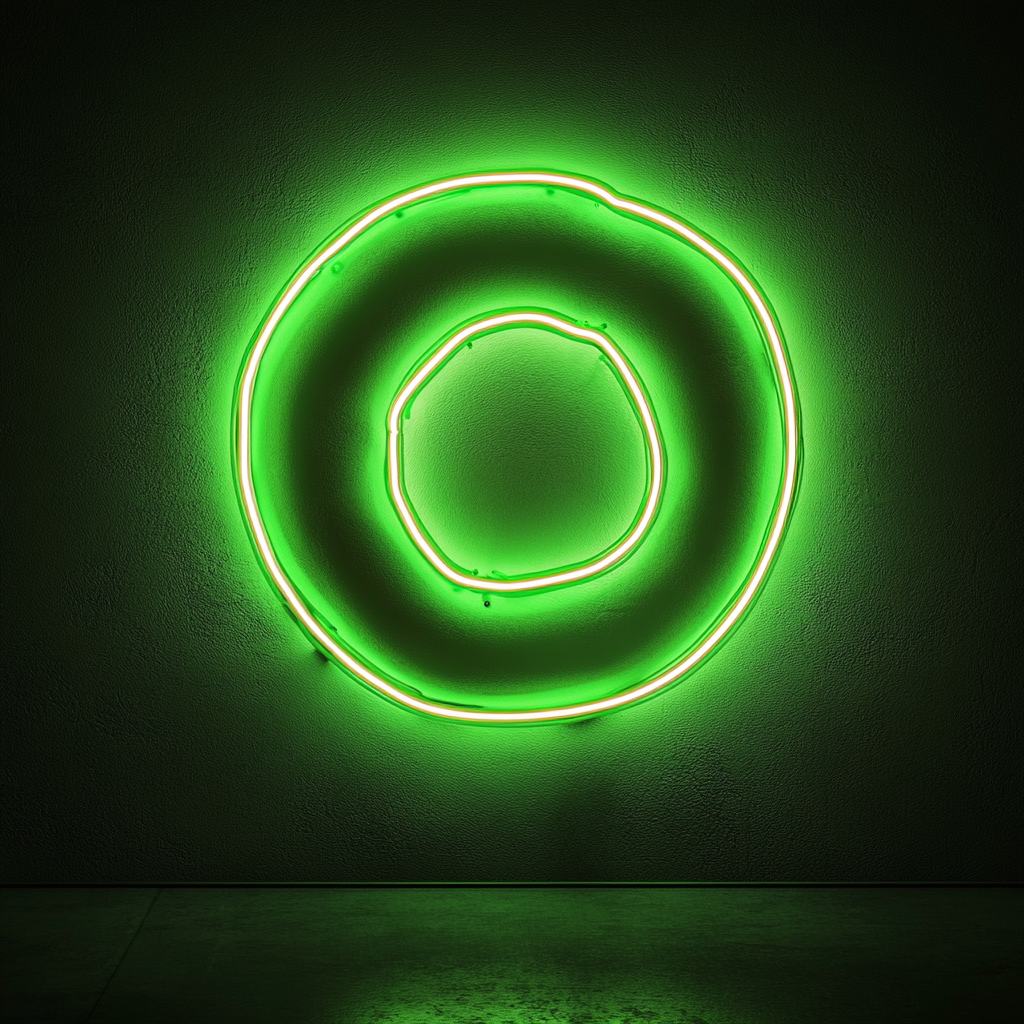 Frosted Doughnut with Bite - Green Neon Sign, 18 Inches