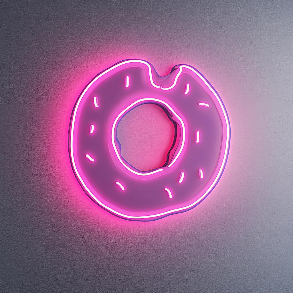 Frosted Doughnut with Bite - Pink Neon Sign, 18 Inches