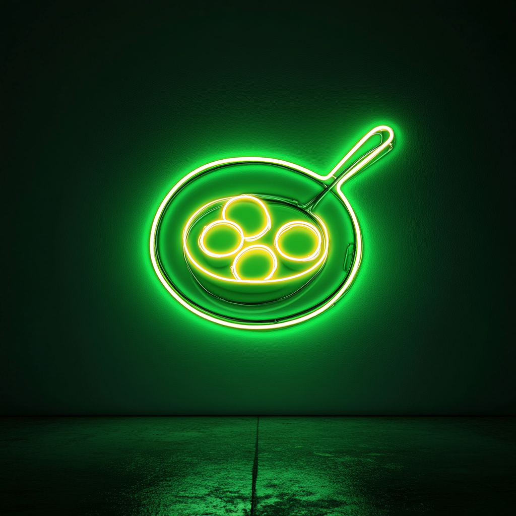 Frying Pan with Eggs - Green Neon Sign, 18 Inches