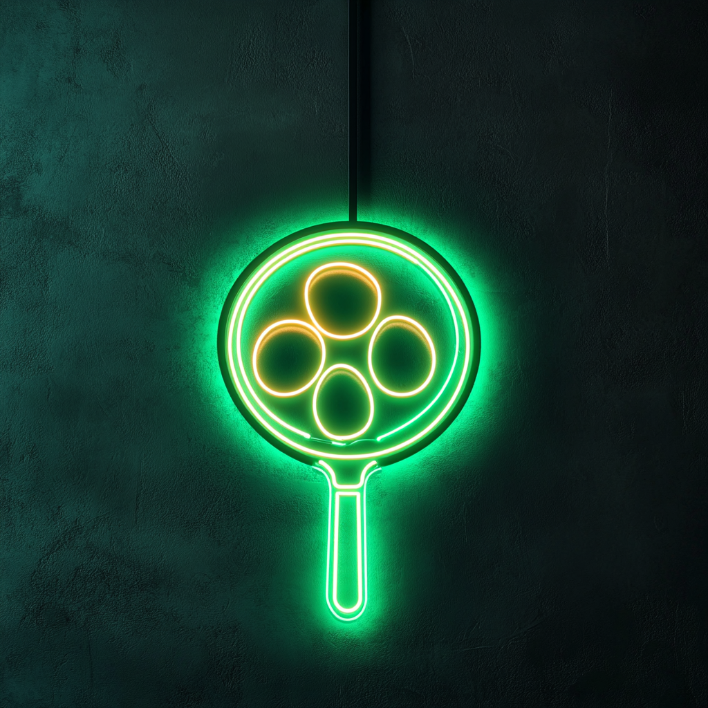 Frying Pan with Eggs - Green Neon Sign, 18 Inches