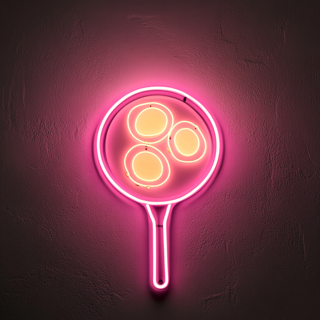 Frying Pan with Eggs - Pink Neon Sign, 18 Inches