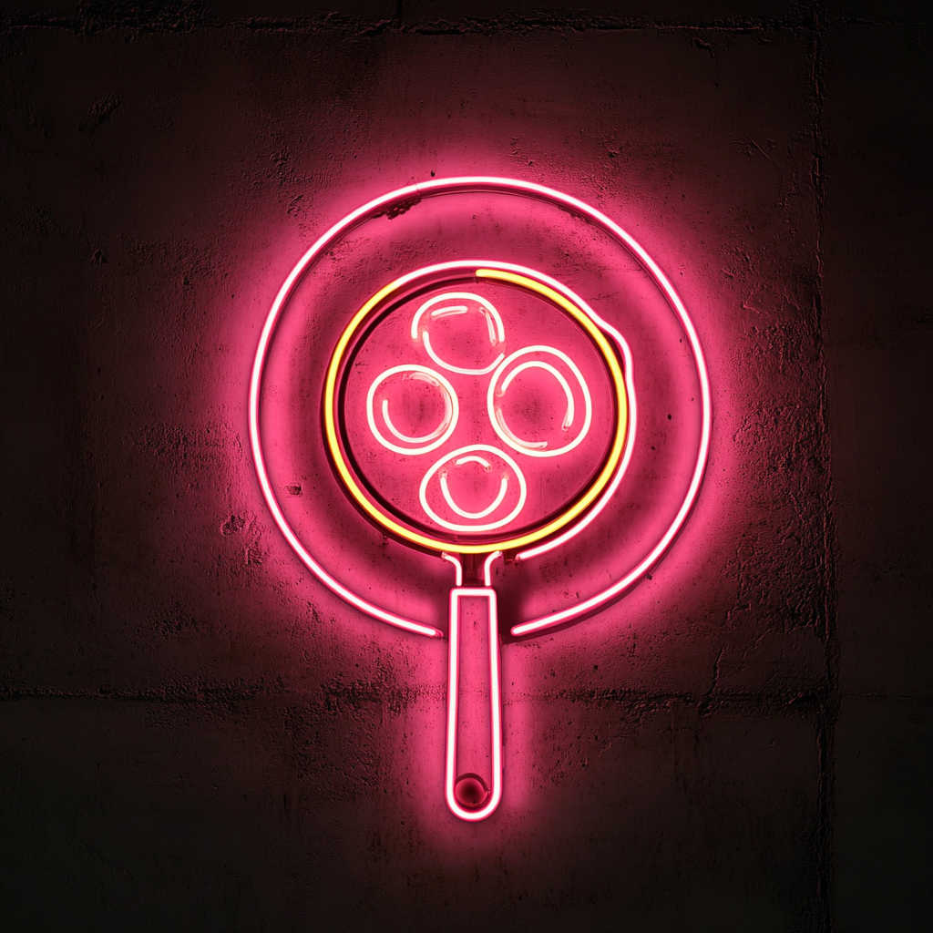 Frying Pan with Eggs - Pink Neon Sign, 24 Inches