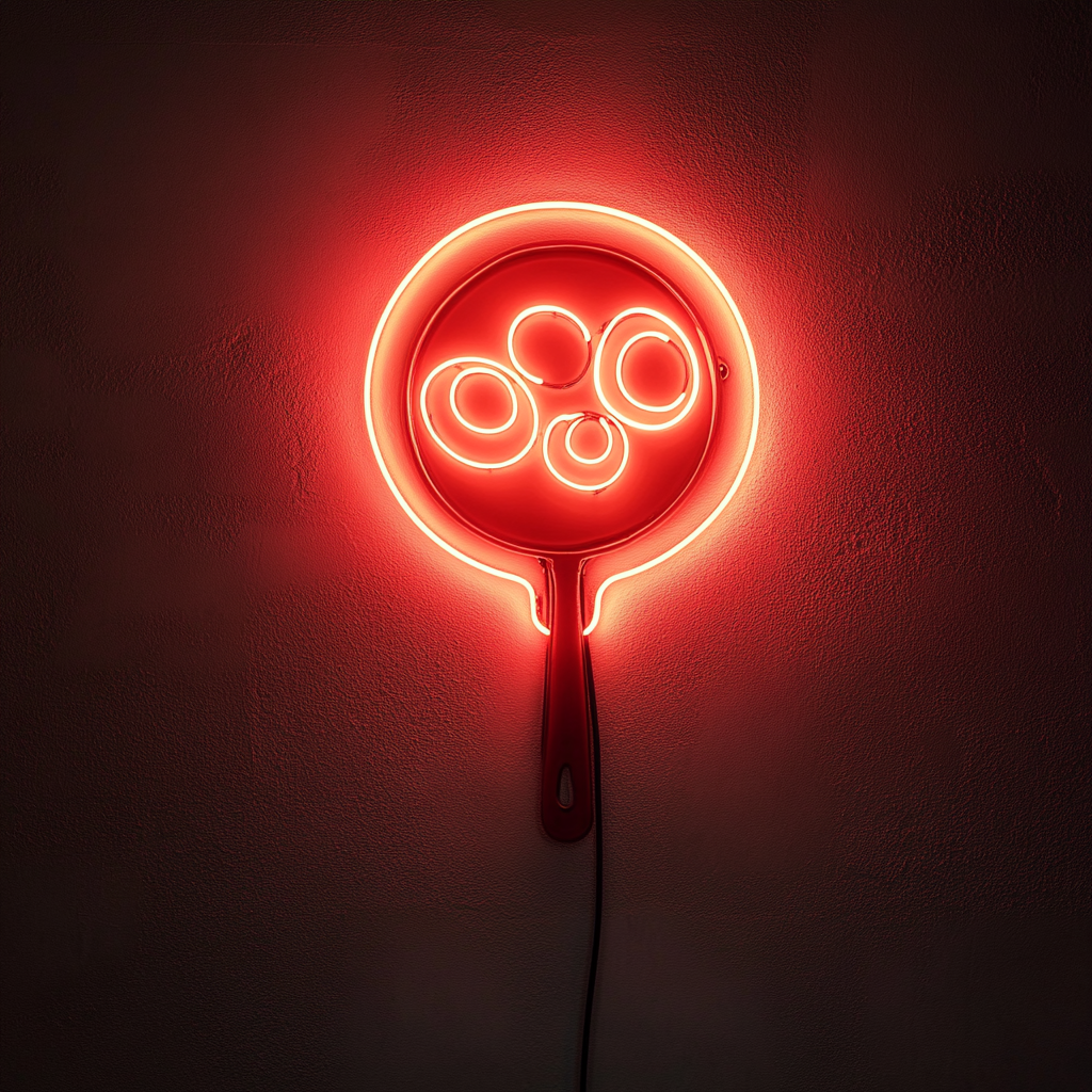 Frying Pan with Eggs - Red Neon Sign, 18 Inches