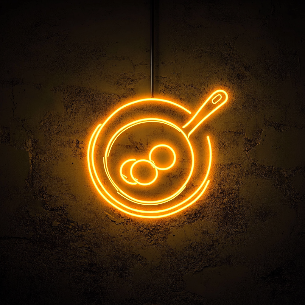 Frying Pan with Eggs - Yellow Neon Sign, 24 Inches