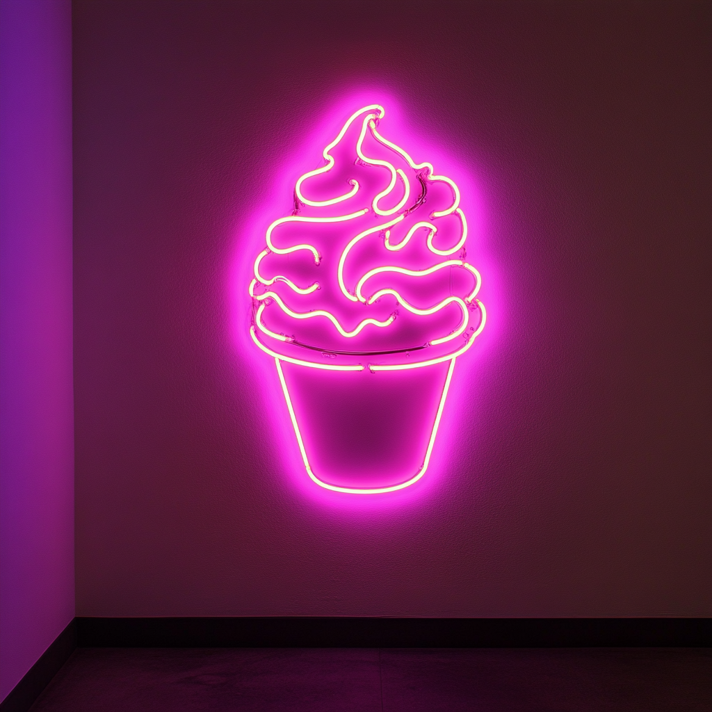 Funnel Cake with Powdered Sugar - Pink Neon Sign, 24 Inches