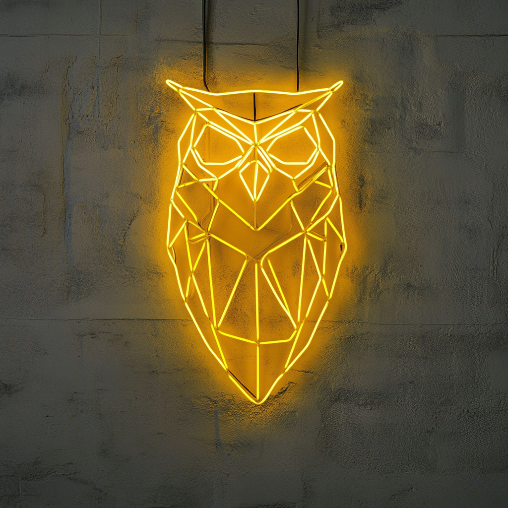 Geometric Owl - Yellow Neon Sign, 24 Inches