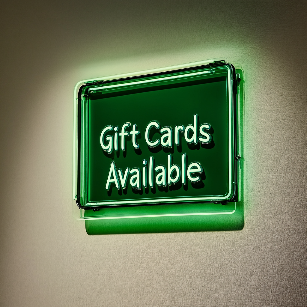 "Gift Cards Available" - Green Neon Sign, 24 Inches