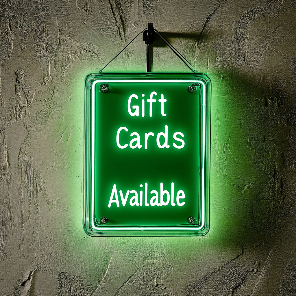 "Gift Cards Available" - Green Neon Sign, 24 Inches