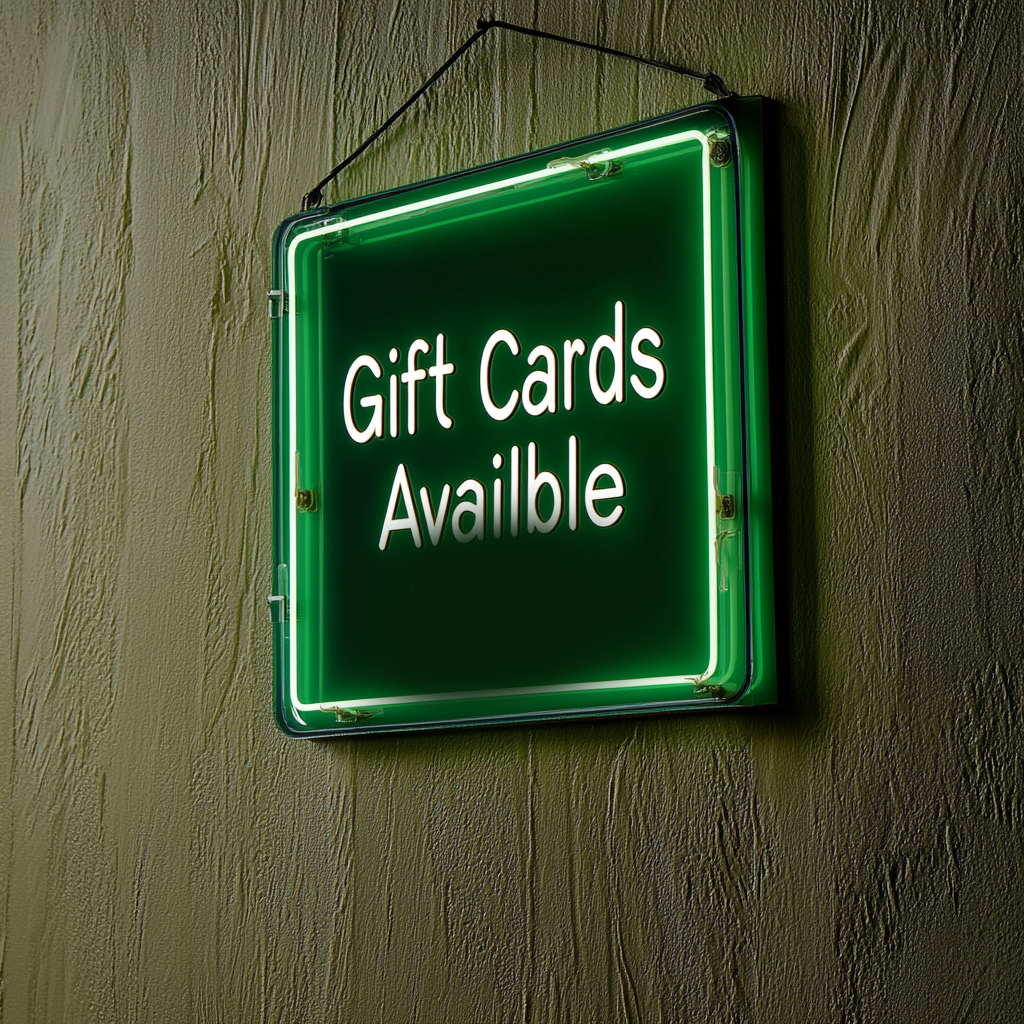 "Gift Cards Available" - Green Neon Sign, 24 Inches
