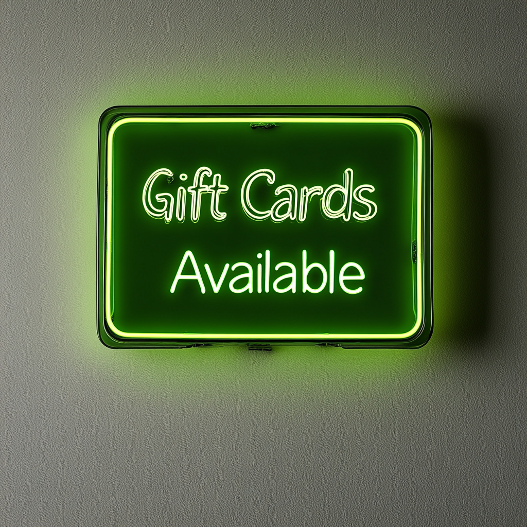 "Gift Cards Available" - Green Neon Sign, 24 Inches