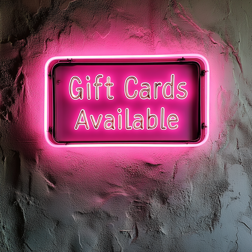 "Gift Cards Available" - Pink Neon Sign, 24 Inches