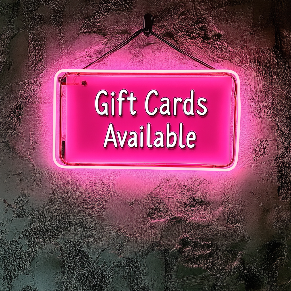 "Gift Cards Available" - Pink Neon Sign, 24 Inches