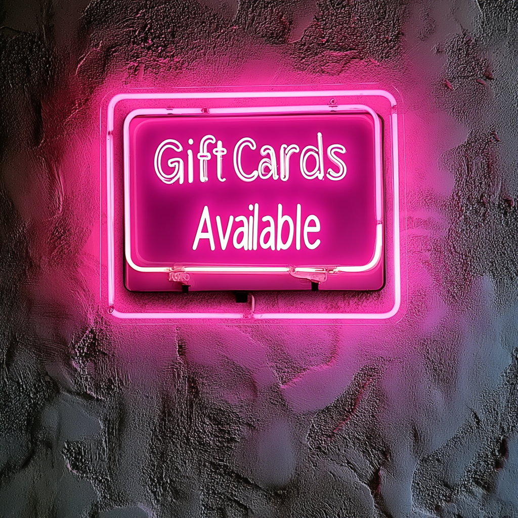 "Gift Cards Available" - Pink Neon Sign, 24 Inches