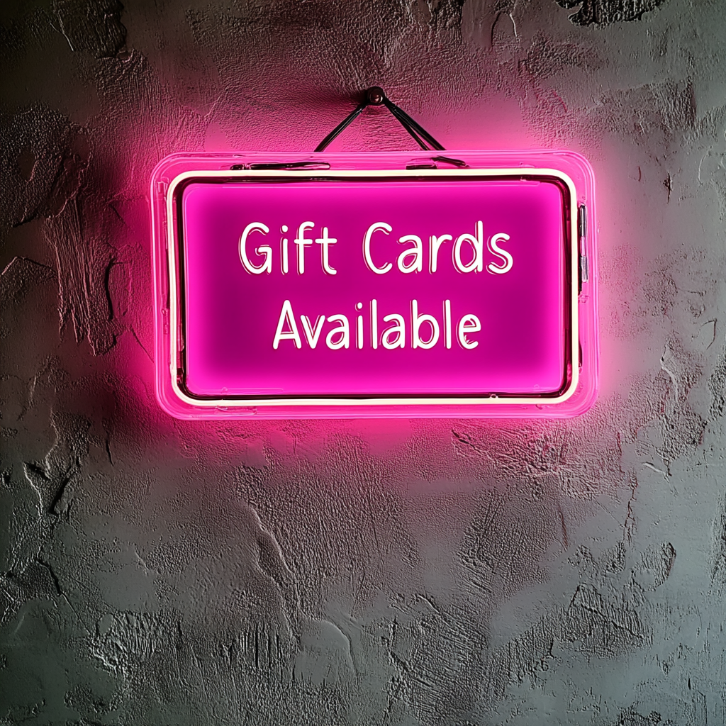 "Gift Cards Available" - Pink Neon Sign, 24 Inches