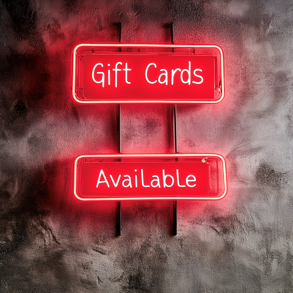 "Gift Cards Available" - Red Neon Sign, 24 Inches