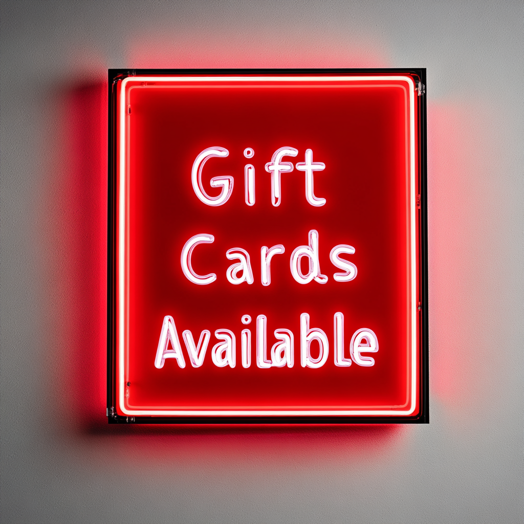 "Gift Cards Available" - Red Neon Sign, 24 Inches