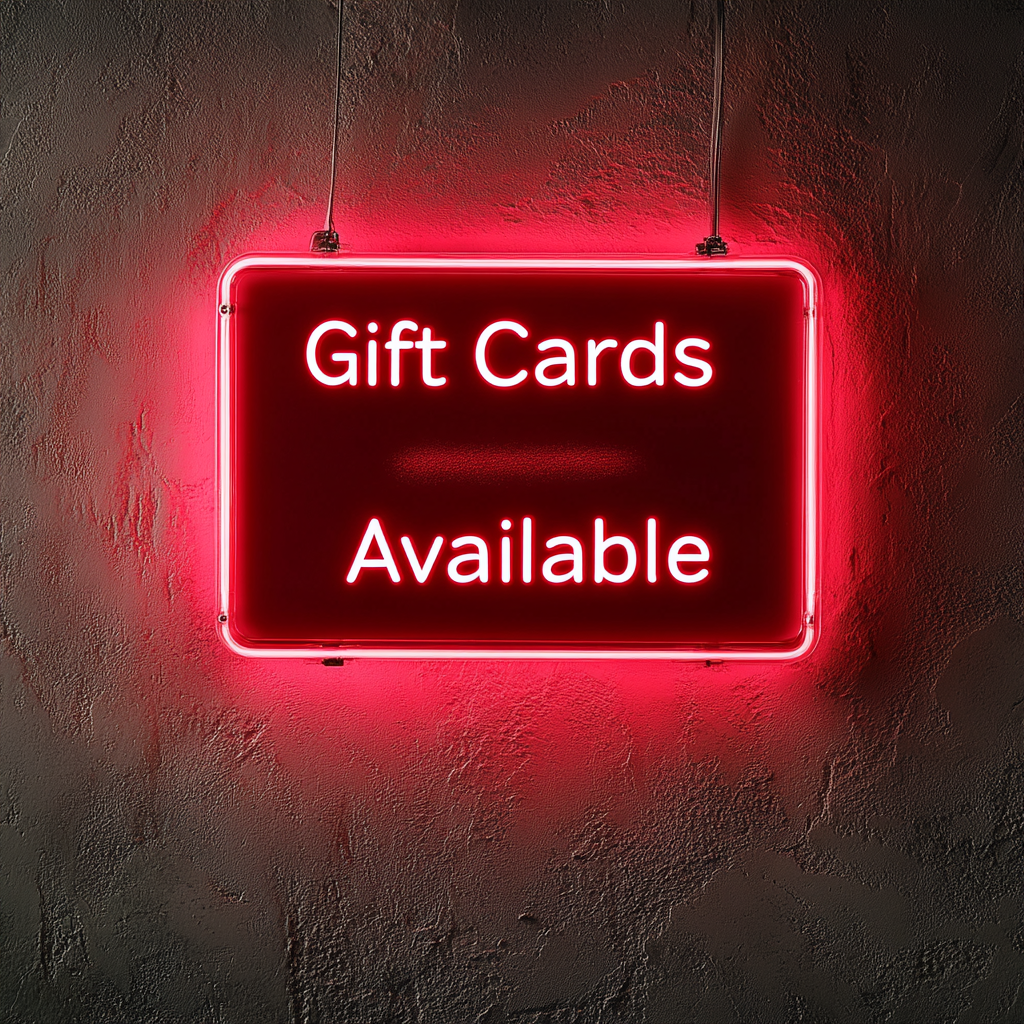 "Gift Cards Available" - Red Neon Sign, 24 Inches