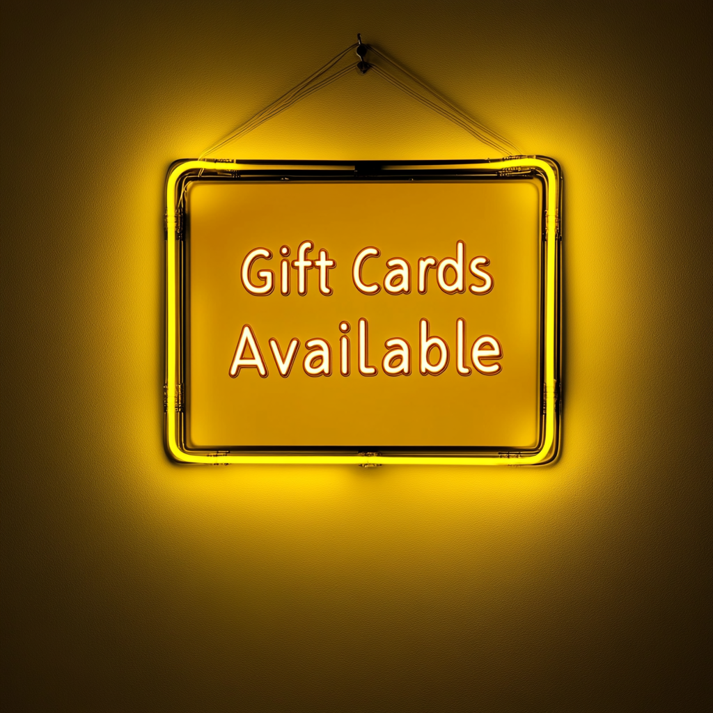 "Gift Cards Available" - Yellow Neon Sign, 24 Inches