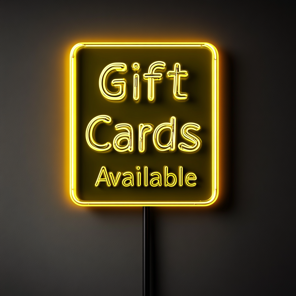 "Gift Cards Available" - Yellow Neon Sign, 24 Inches