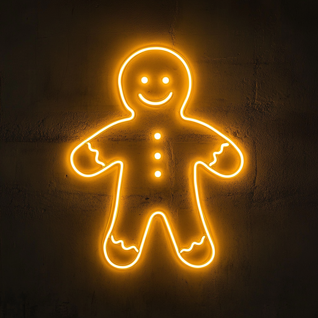 Gingerbread Man - Yellow Neon Sign, 24 Inches