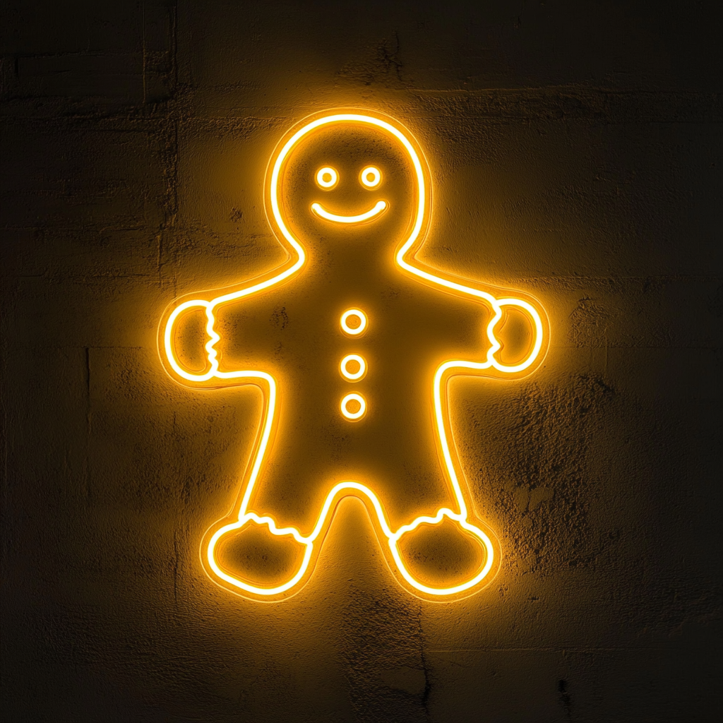 Gingerbread Man - Yellow Neon Sign, 24 Inches