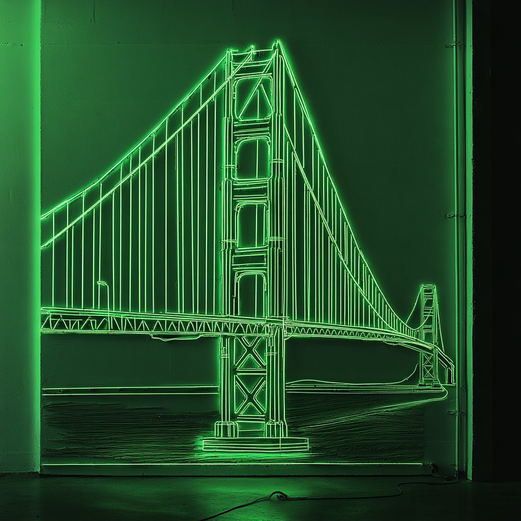 Goldengate Bridge - Green Neon Sign, 24 Inches