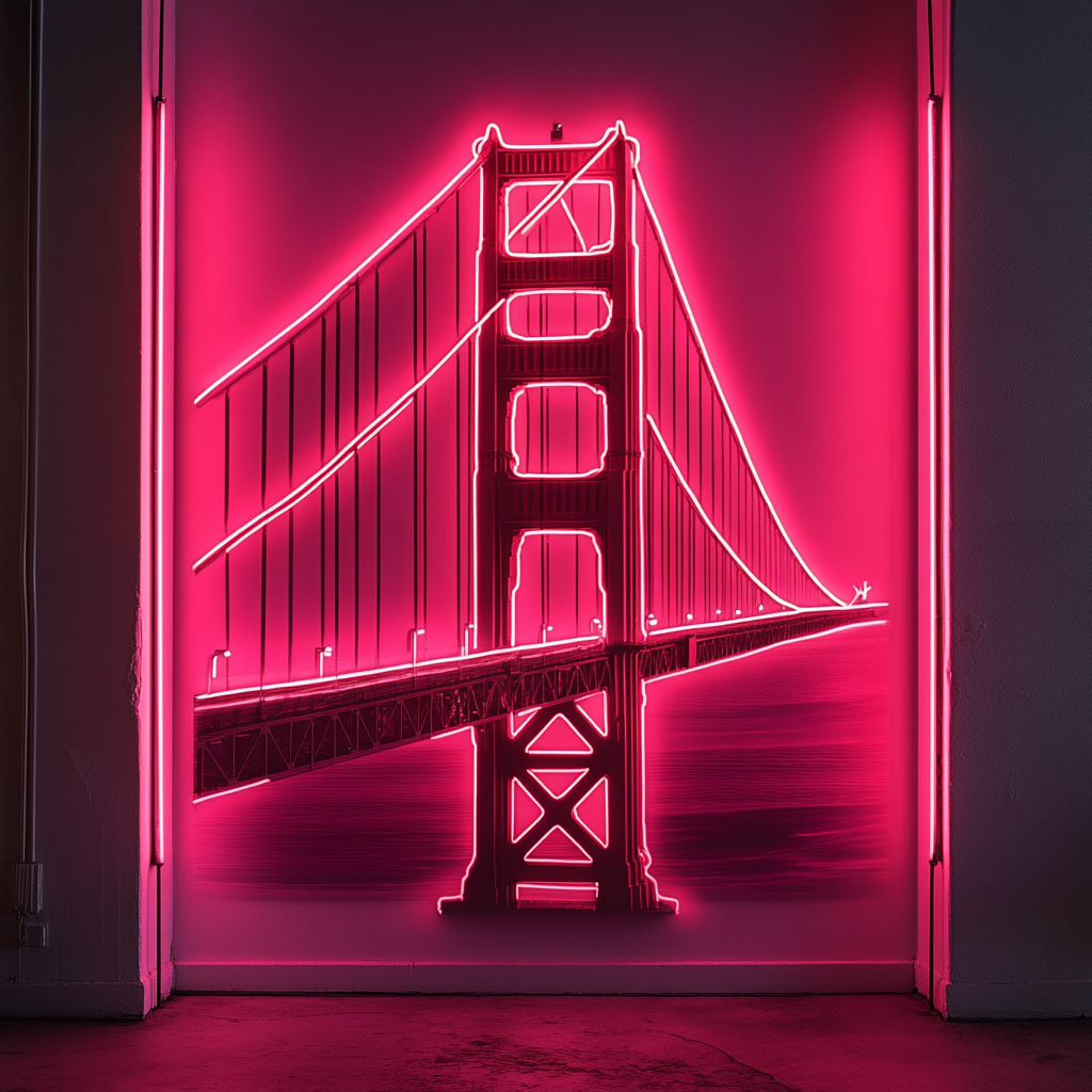 Goldengate Bridge - Pink Neon Sign, 18 Inches