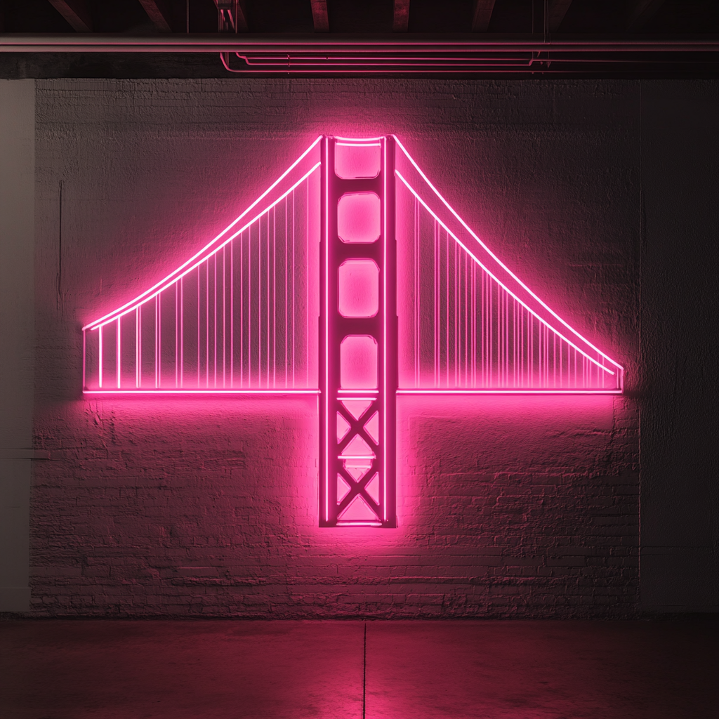 Goldengate Bridge - Pink Neon Sign, 18 Inches