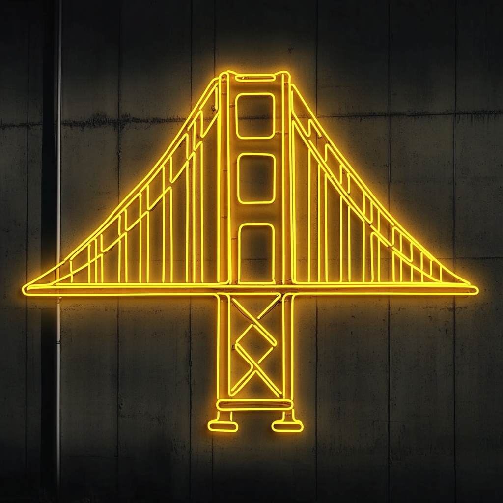 Goldengate Bridge - Yellow Neon Sign, 18 Inches