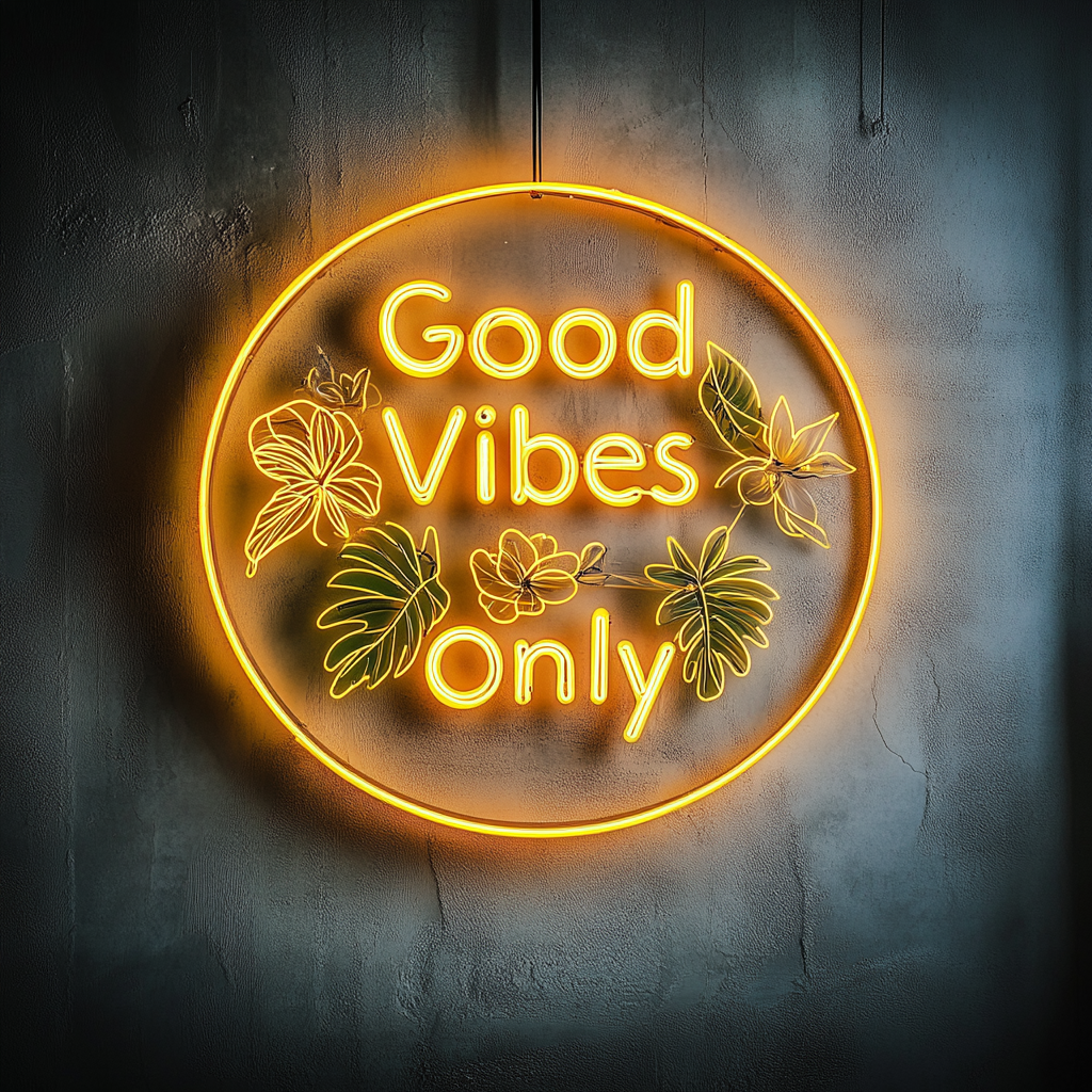 "Good Vibes Only" - Yellow Neon Sign, 24 Inches
