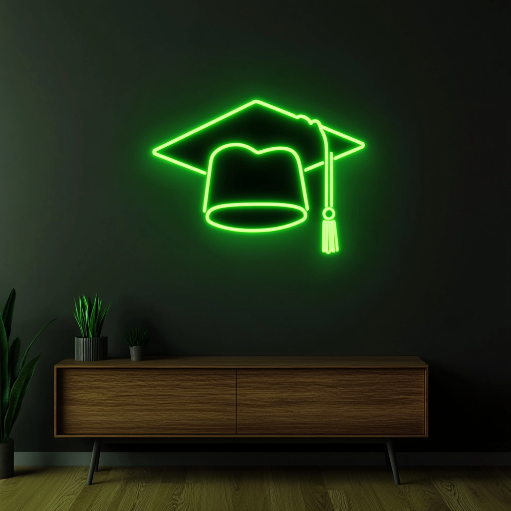 Graduation Cap - Green Neon Sign, 24 Inches