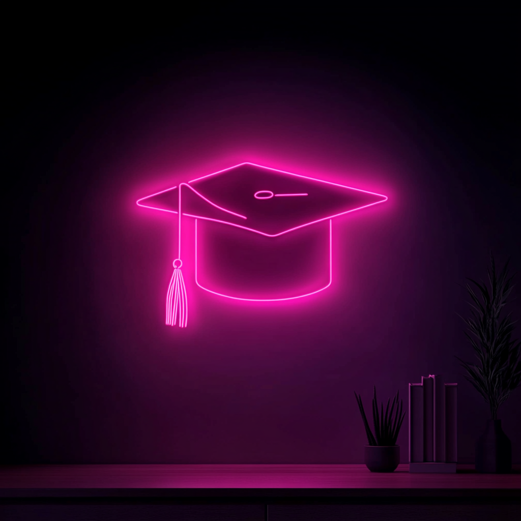 Graduation Cap - Pink Neon Sign, 24 Inches