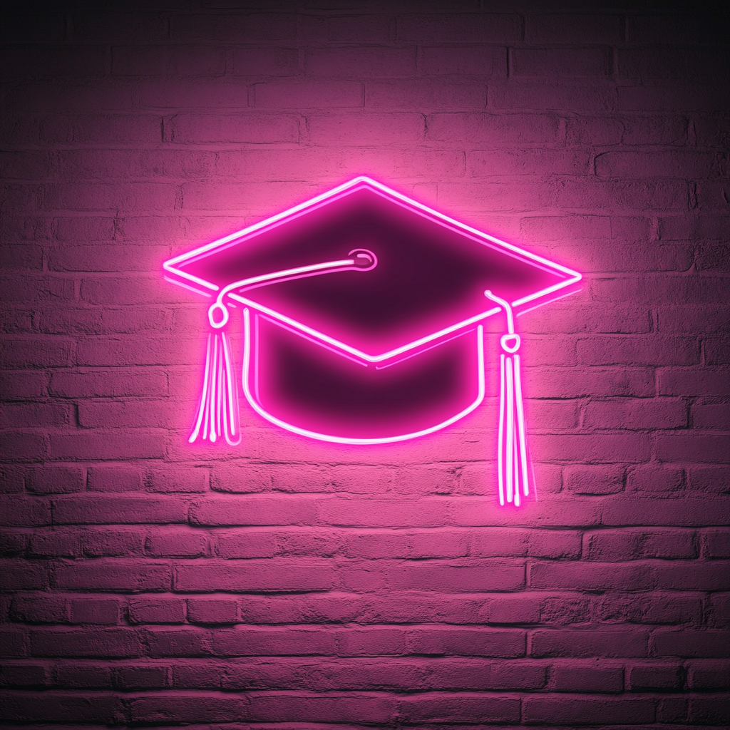 Graduation Cap - Pink Neon Sign, 18 Inches