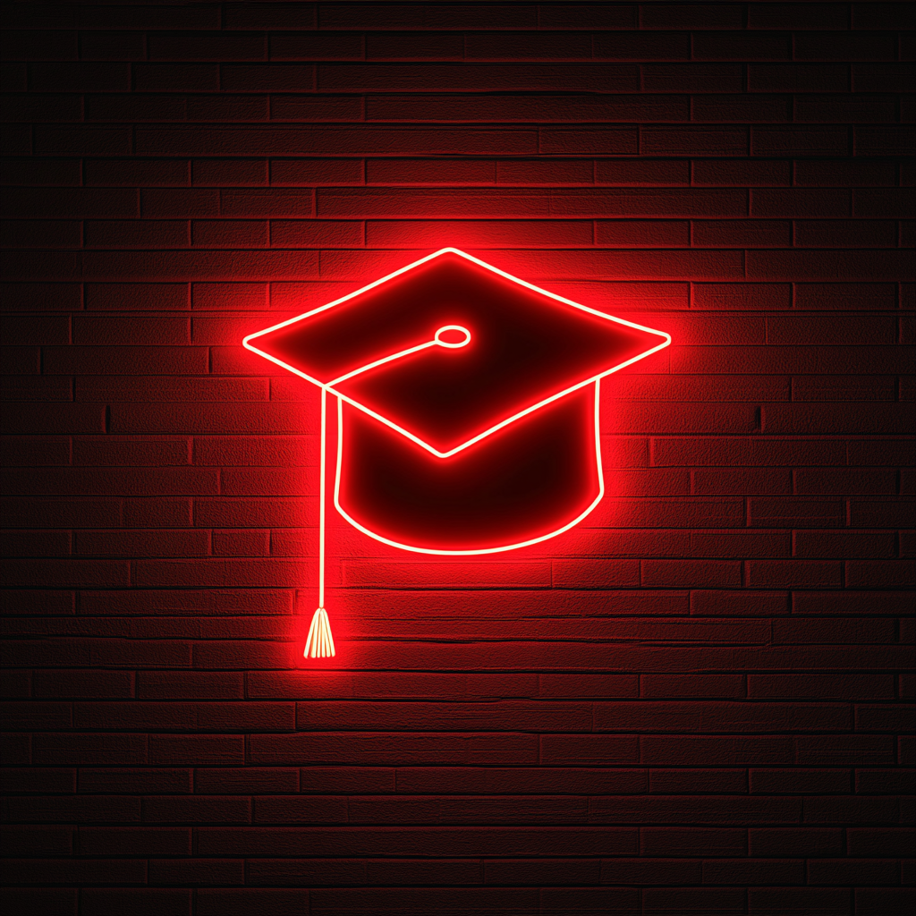 Graduation Cap - Red Neon Sign, 24 Inches