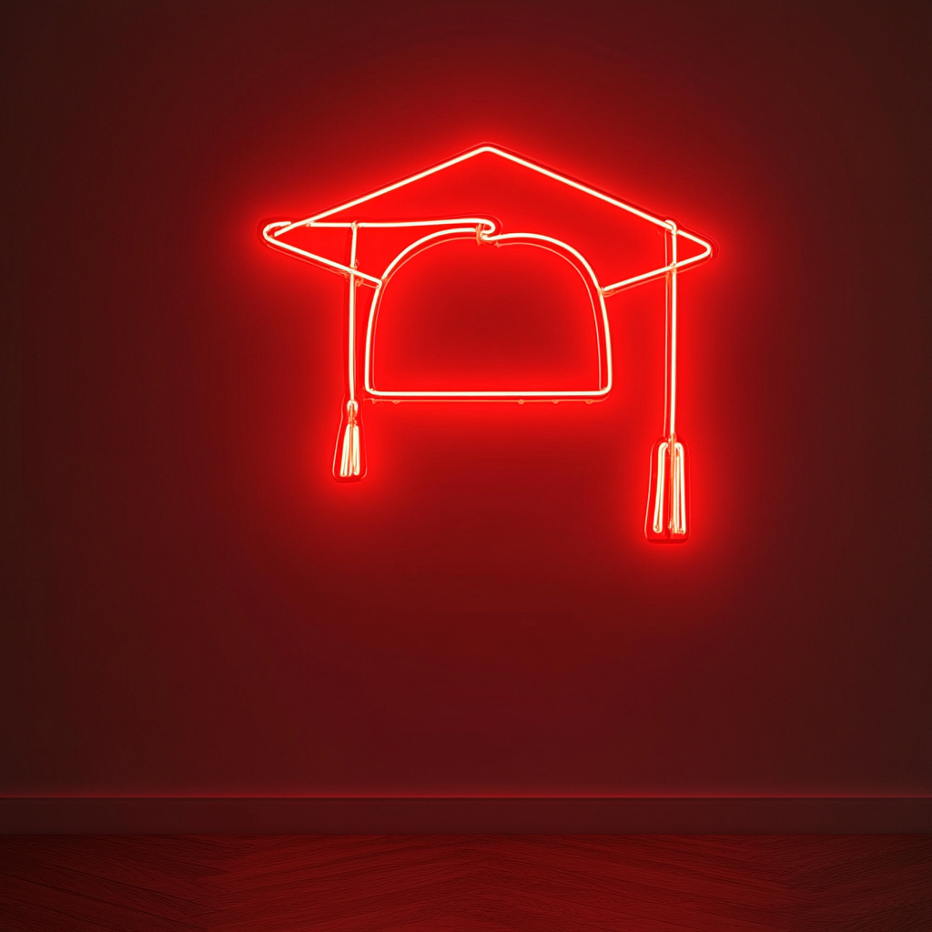 Graduation Cap - Red Neon Sign, 18 Inches