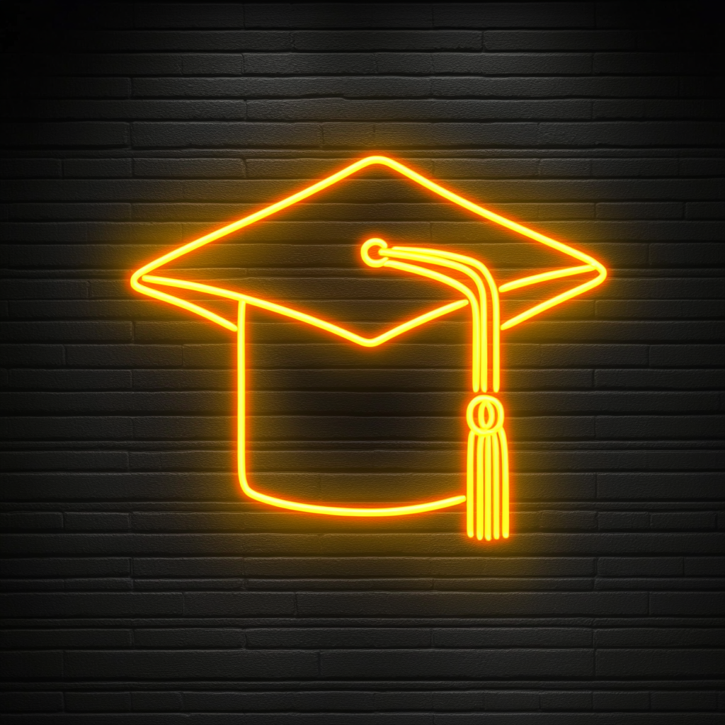 Graduation Cap - Yellow Neon Sign, 18 Inches