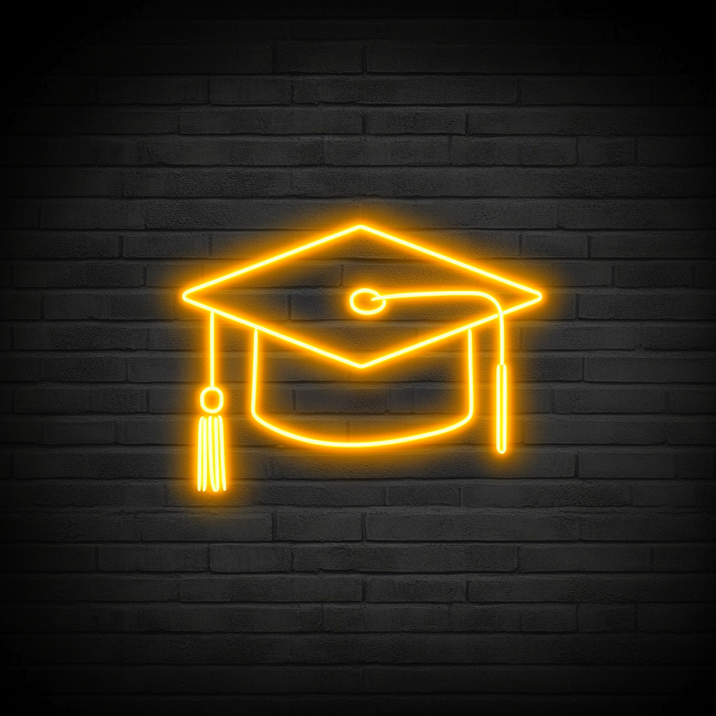 Graduation Cap - Yellow Neon Sign, 24 Inches