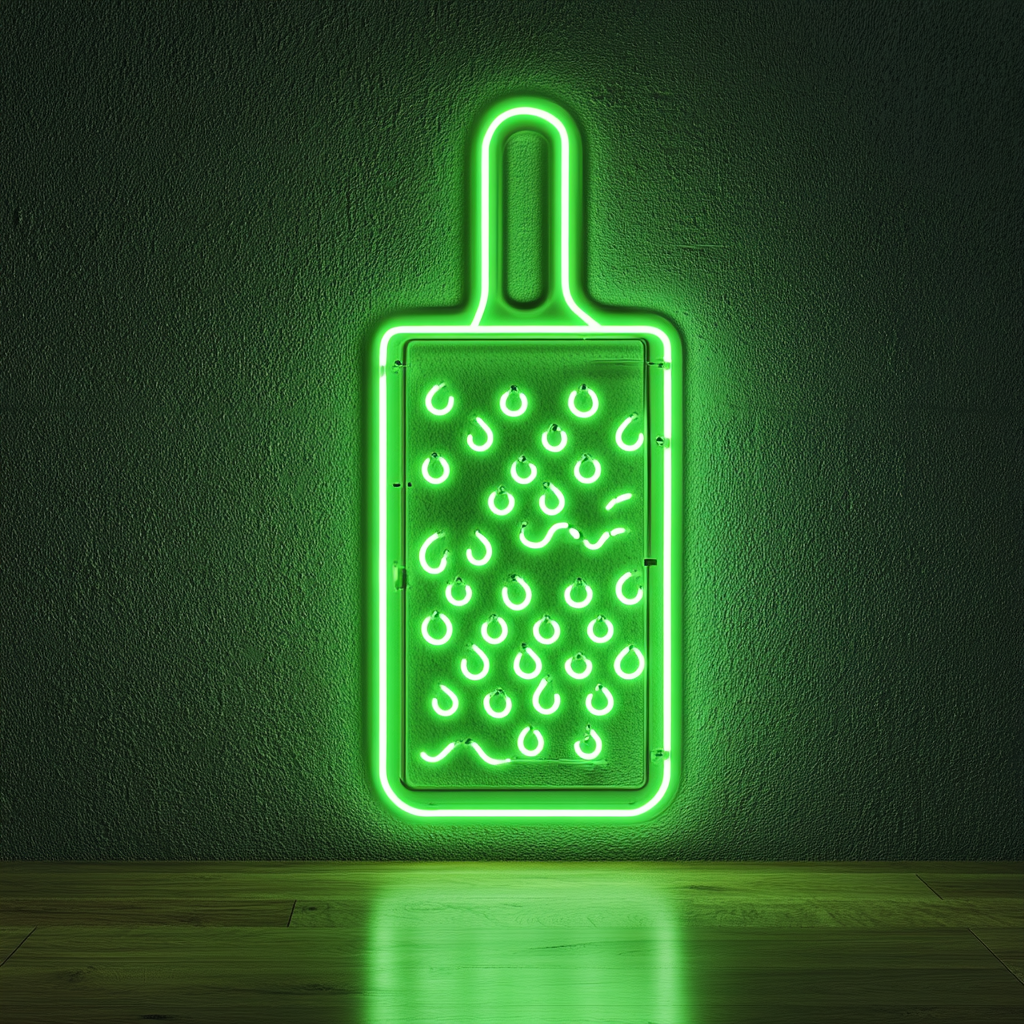 Grater with Cheese - Green Neon Sign, 24 Inches