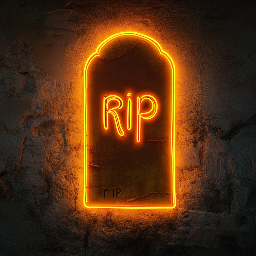 Gravestone - Yellow Neon Sign, 18 Inches